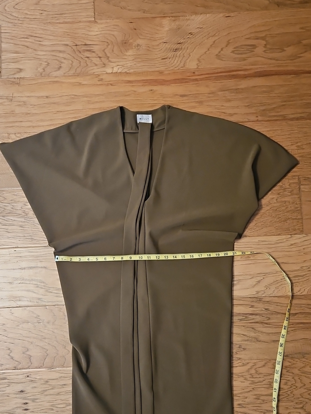 Milly Olive Green Batwing Cocoon Tie Waist Kimono Cocktail Dress Size Medium - Picture 10 of 11